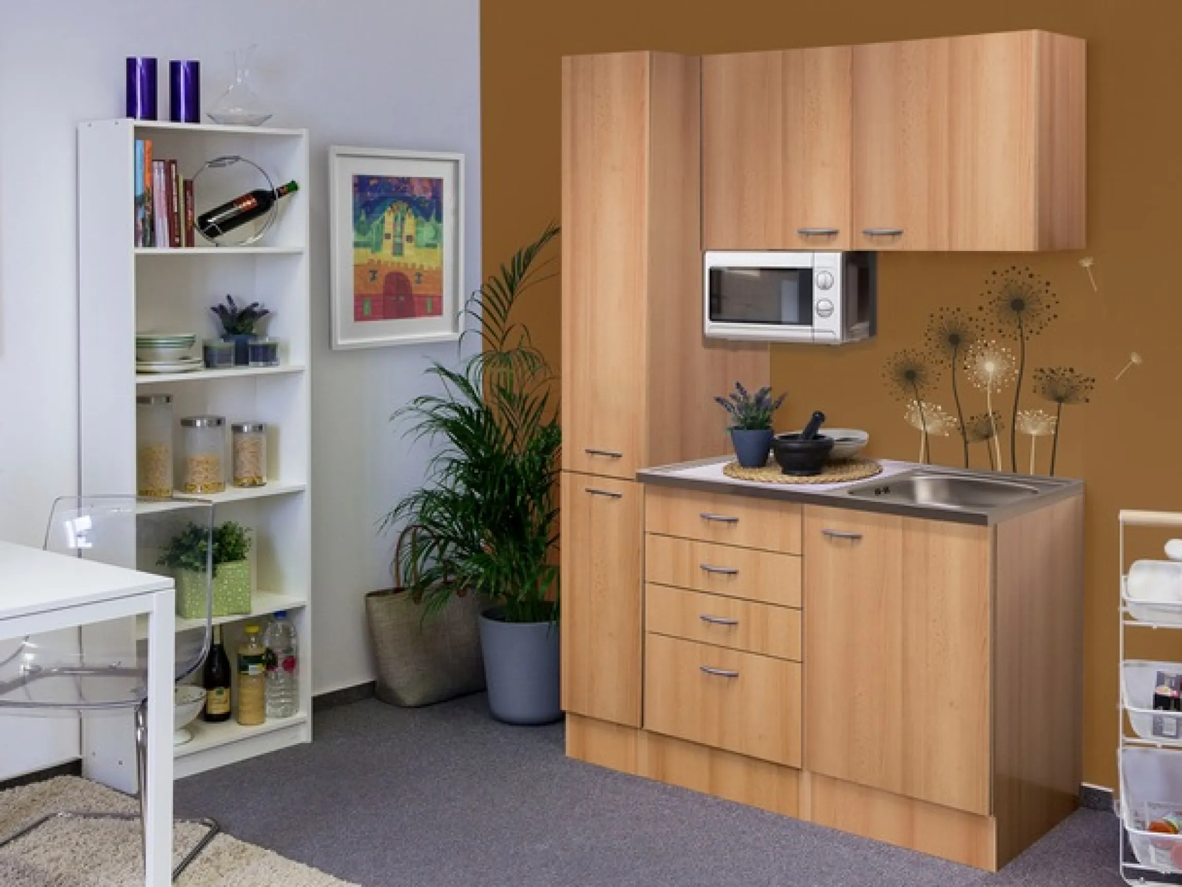 Flex-Well Pantryküche »Nano« Gesamtbreite 130 cm, mit Apothekerschrank und Mikrowelle etc.