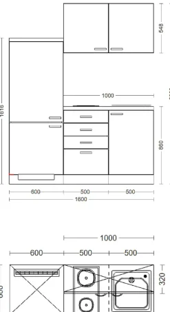 Flex-Well Pantryküche »Nepal« Gesamtbreite 160 cm, mit Schubkastenschrank und Kochfeld etc.