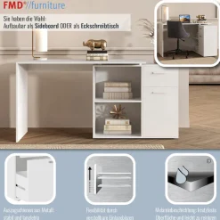 FMD Eckschreibtisch »AUGSBURG« Schreibtisch/ Sideboard m. Stauraum, beids. montierb., 117 oder 148 cm