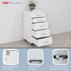 FMD Rollcontainer »Freddy« Büroaufbwahrung mit 5 Schubkästen auf Rollen, 63 cm hoch