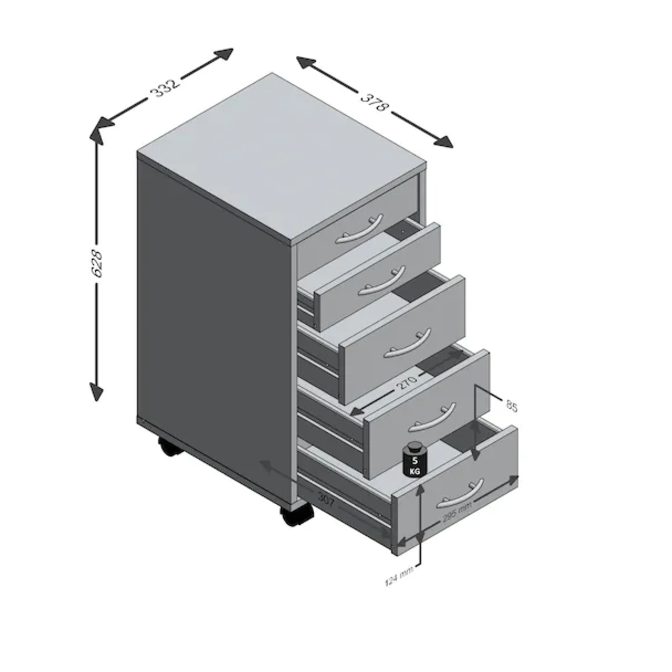 FMD Rollcontainer »Freddy« Büroaufbwahrung mit 5 Schubkästen auf Rollen, 63 cm hoch