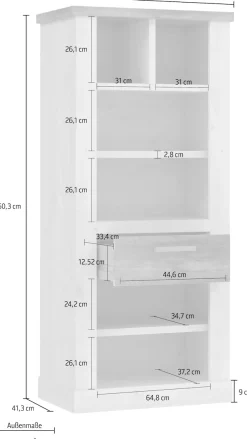 FORTE Bücherregal Höhe160 cm, Aktenregal mit Schublade, im Landhausstil