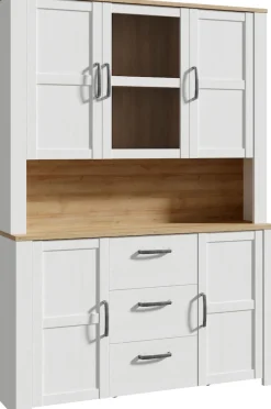 FORTE Buffet »Bohol, großes Highboard,4Türen, 1 Glastüre, 3 Schubkästen« B/H/T 146,1/205,4/42 cm, sehr viel Stauraum