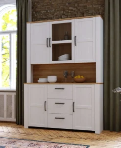 FORTE Buffet »Bohol, großes Highboard,4Türen, 1 Glastüre, 3 Schubkästen« B/H/T 146,1/205,4/42 cm, sehr viel Stauraum