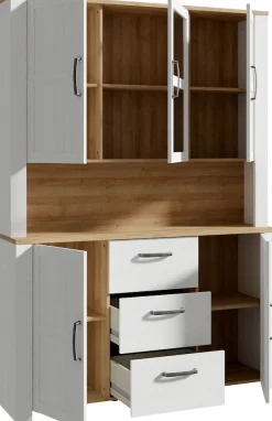 FORTE Buffet »Bohol, großes Highboard,4Türen, 1 Glastüre, 3 Schubkästen« B/H/T 146,1/205,4/42 cm, sehr viel Stauraum