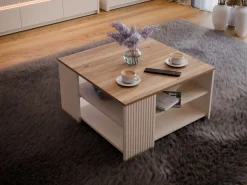FORTE Couchtisch »Oak Squere, Ablageboden, Lamellenoptik,2 farbiges Dekor« B/H/T 80/45/80cm Tischplatte Holzdekor