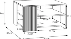 FORTE Couchtisch »Oak Squere, Ablageboden, Lamellenoptik,2 farbiges Dekor« B/H/T 80/45/80cm Tischplatte Holzdekor