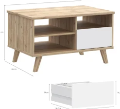 FORTE Couchtisch »Vankka Coffee Table« B/H/T 90/51,8/60 cm,90 x 60 cm Schublade, offen Fächer, Stauraun