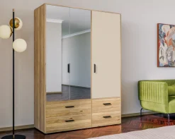 FORTE Drehtürenschrank »Schrank mit Spiegel, zeitloses Design, 3türig« viel Stauraum, Schubladen, Spiegeltürenm Höhe 200 cm