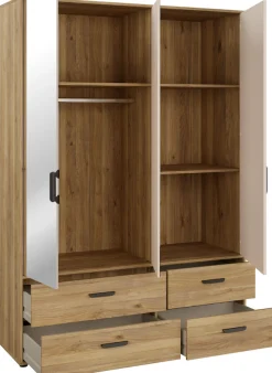 FORTE Drehtürenschrank »Schrank mit Spiegel, zeitloses Design, 3türig« viel Stauraum, Schubladen, Spiegeltürenm Höhe 200 cm
