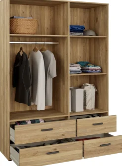 FORTE Drehtürenschrank »Schrank mit Spiegel, zeitloses Design, 3türig« viel Stauraum, Schubladen, Spiegeltürenm Höhe 200 cm