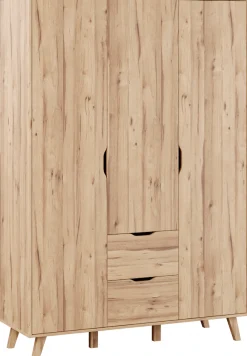 FORTE Drehtürenschrank »Vankka skandinavischer-Stil, viel Stauraum, ohne Griffe« B/H/T ca.140x200x52cm,Made in Europe, mit Einlegeböden+Kleiderstange+Schubladen,grifflos