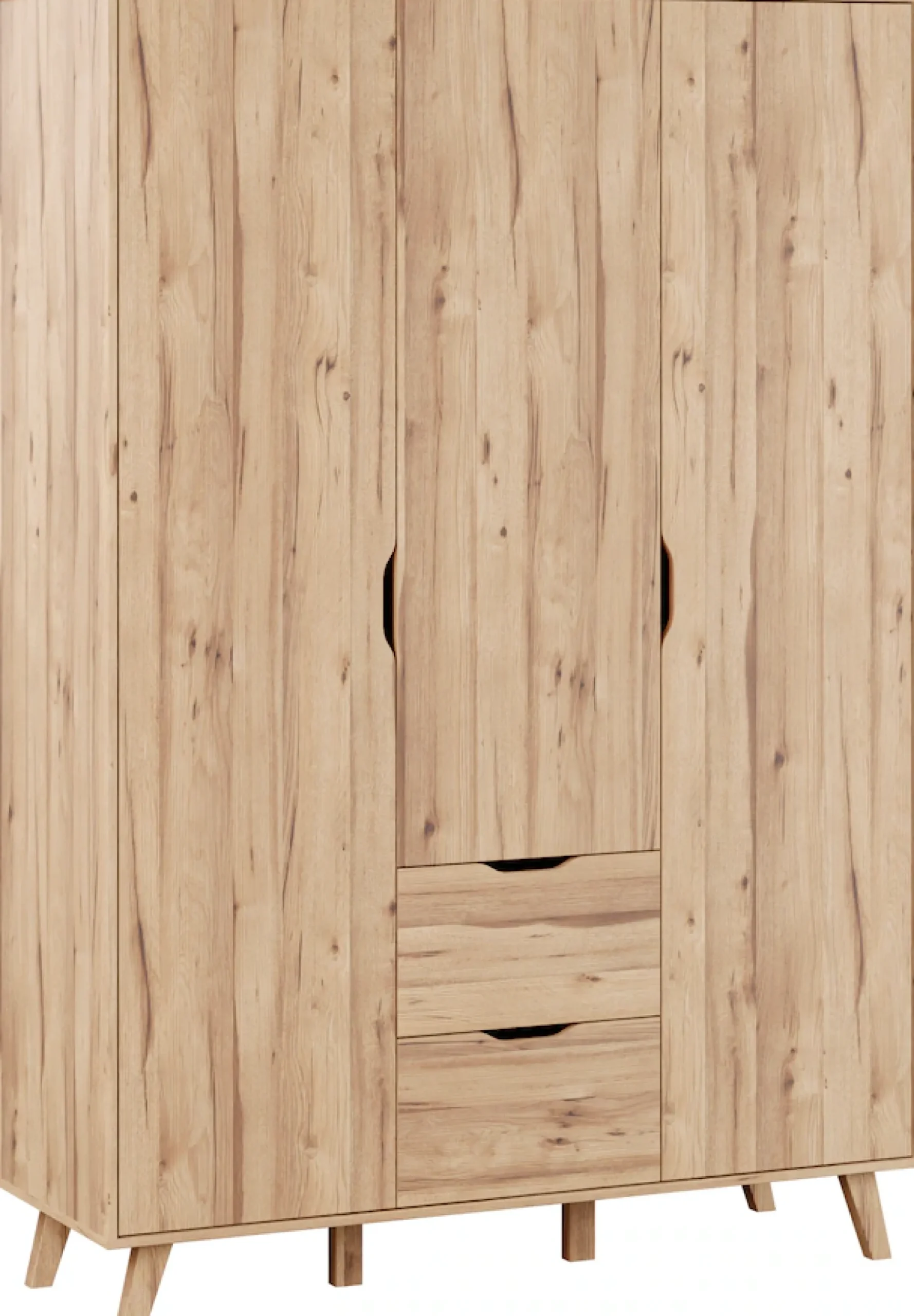 FORTE Drehtürenschrank »Vankka skandinavischer-Stil, viel Stauraum, ohne Griffe« B/H/T ca.140x200x52cm,Made in Europe, mit Einlegeböden+Kleiderstange+Schubladen,grifflos