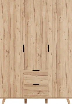 FORTE Drehtürenschrank »Vankka skandinavischer-Stil, viel Stauraum, ohne Griffe« B/H/T ca.140x200x52cm,Made in Europe, mit Einlegeböden+Kleiderstange+Schubladen,grifflos