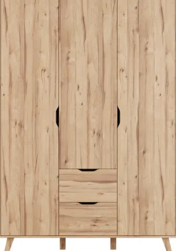 FORTE Drehtürenschrank »Vankka skandinavischer-Stil, viel Stauraum, ohne Griffe« B/H/T ca.140x200x52cm,Made in Europe, mit Einlegeböden+Kleiderstange+Schubladen,grifflos