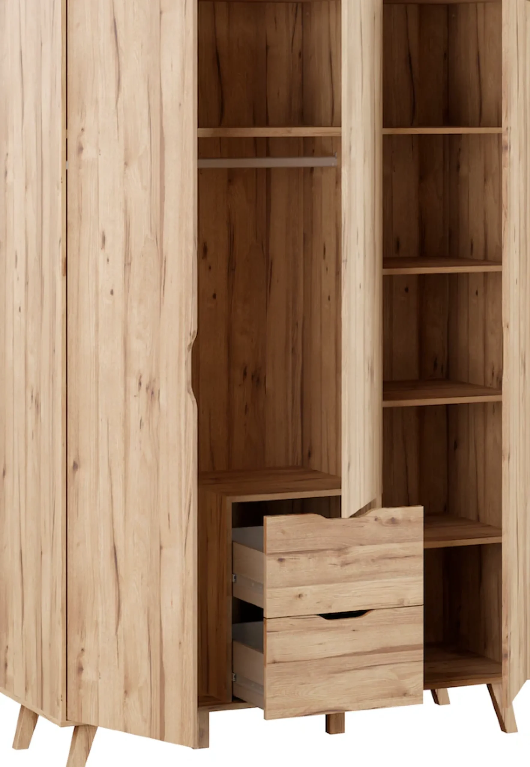 FORTE Drehtürenschrank »Vankka skandinavischer-Stil, viel Stauraum, ohne Griffe« B/H/T ca.140x200x52cm,Made in Europe, mit Einlegeböden+Kleiderstange+Schubladen,grifflos