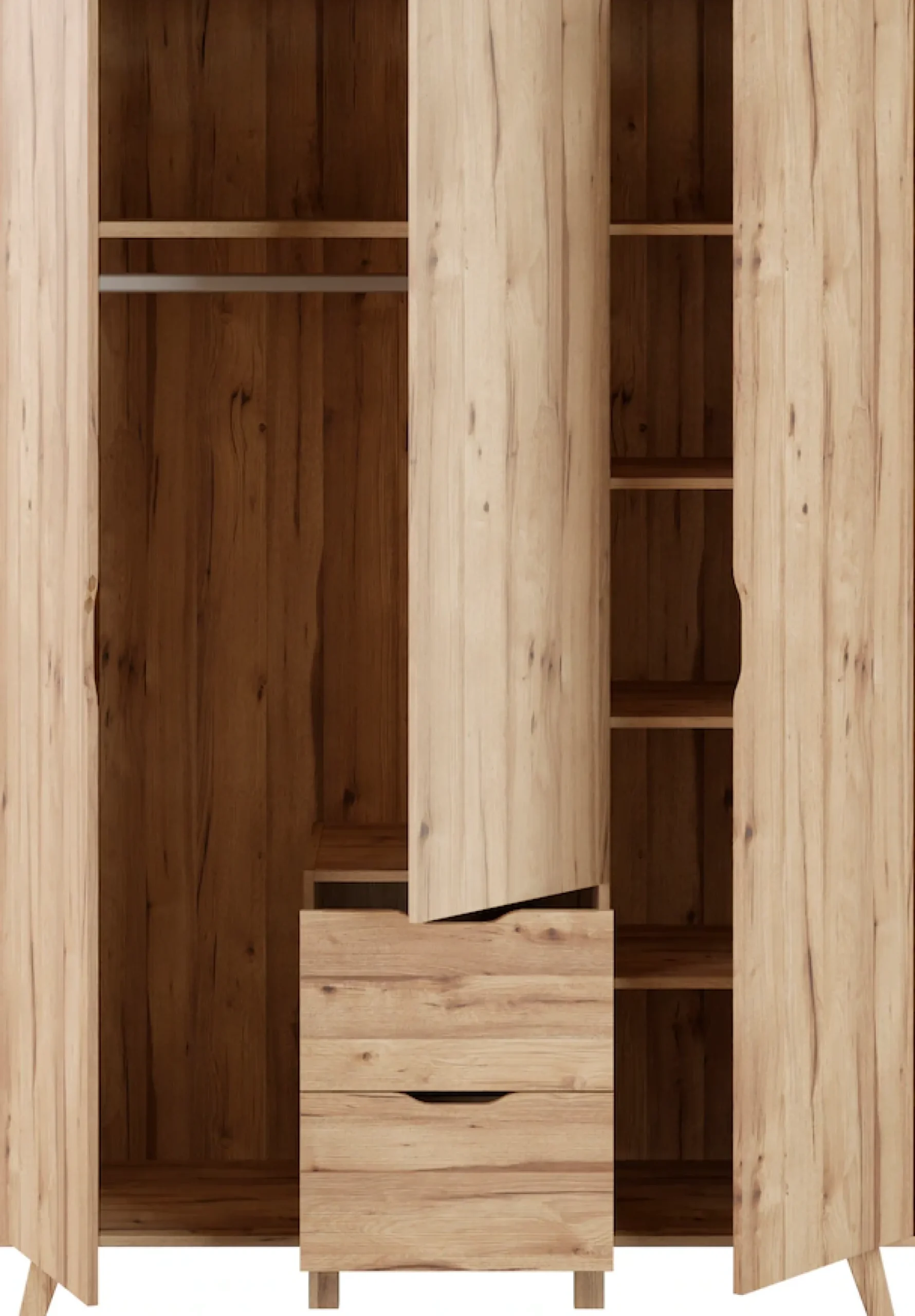 FORTE Drehtürenschrank »Vankka skandinavischer-Stil, viel Stauraum, ohne Griffe« B/H/T ca.140x200x52cm,Made in Europe, mit Einlegeböden+Kleiderstange+Schubladen,grifflos