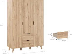 FORTE Drehtürenschrank »Vankka skandinavischer-Stil, viel Stauraum, ohne Griffe« B/H/T ca.140x200x52cm,Made in Europe, mit Einlegeböden+Kleiderstange+Schubladen,grifflos
