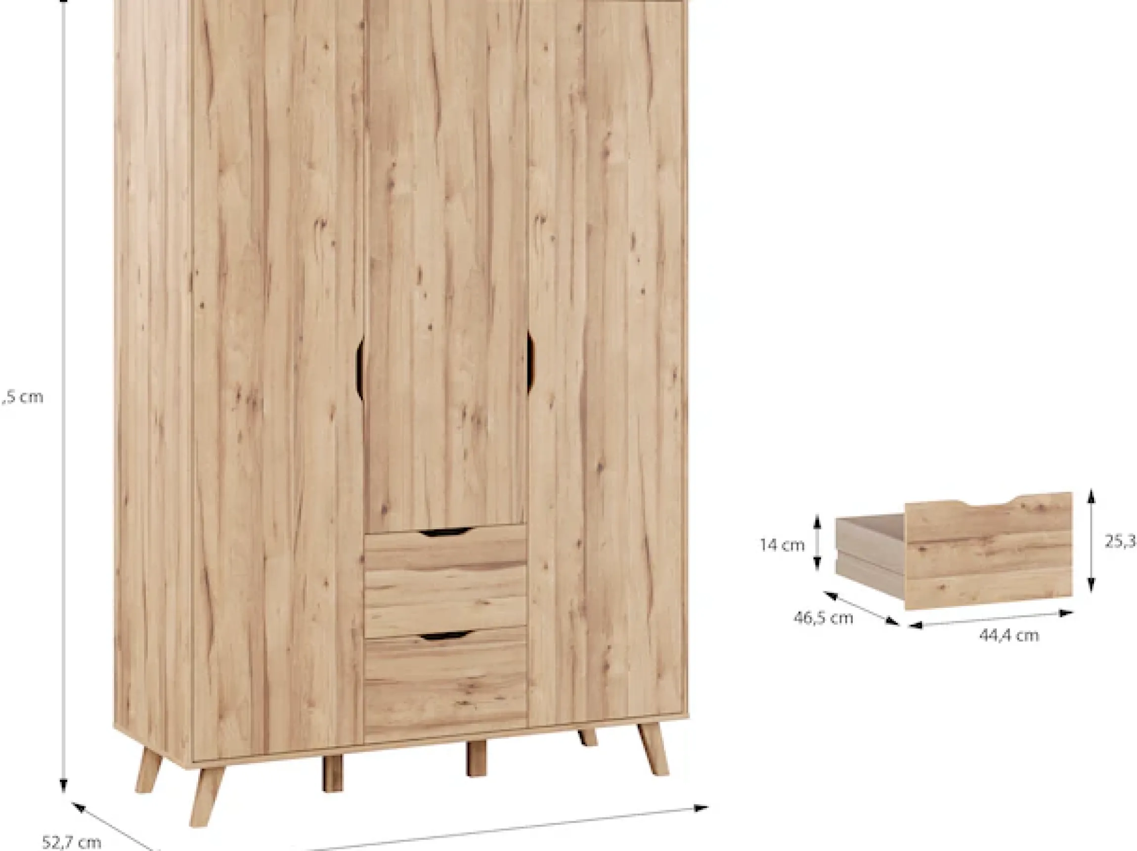 FORTE Drehtürenschrank »Vankka skandinavischer-Stil, viel Stauraum, ohne Griffe« B/H/T ca.140x200x52cm,Made in Europe, mit Einlegeböden+Kleiderstange+Schubladen,grifflos