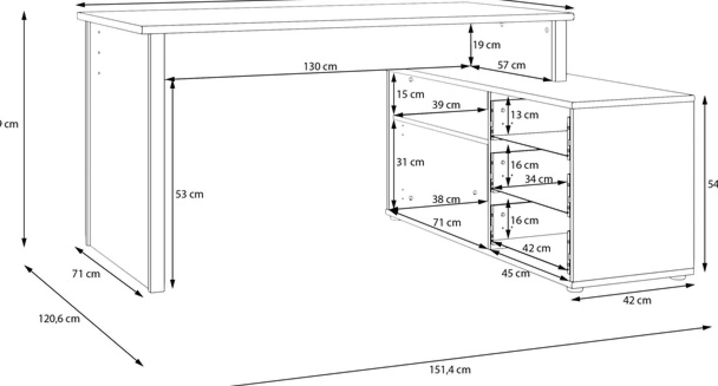 FORTE Eckschreibtisch »Tempra« viel Stauraum, Breite 151 cm