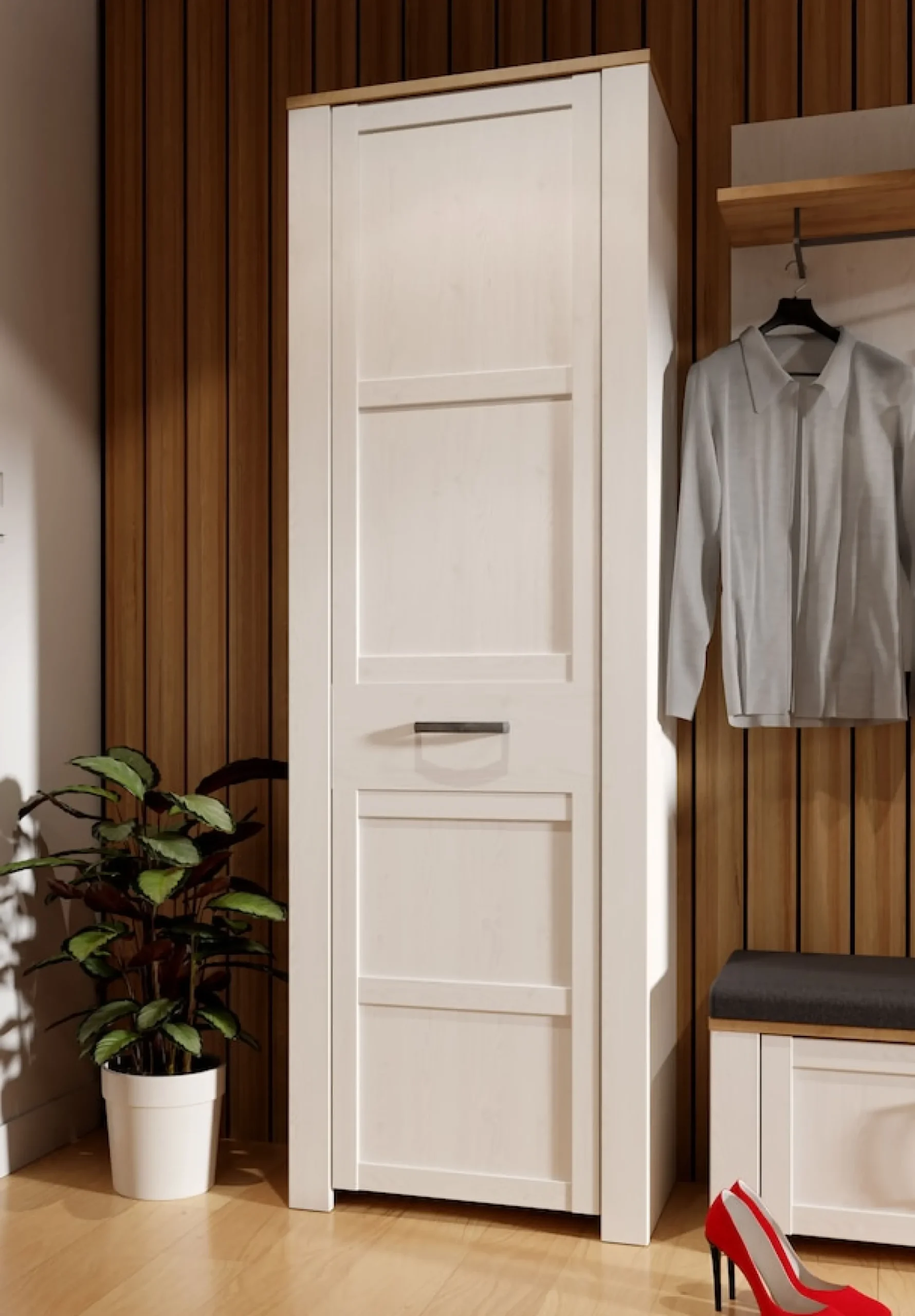 FORTE Garderobenschrank »Garderobenschrank, Höhe 205,4cm, Soft Close, ausziehbare Kleiderstange« B/H/T 66,7/205,4/42 cm