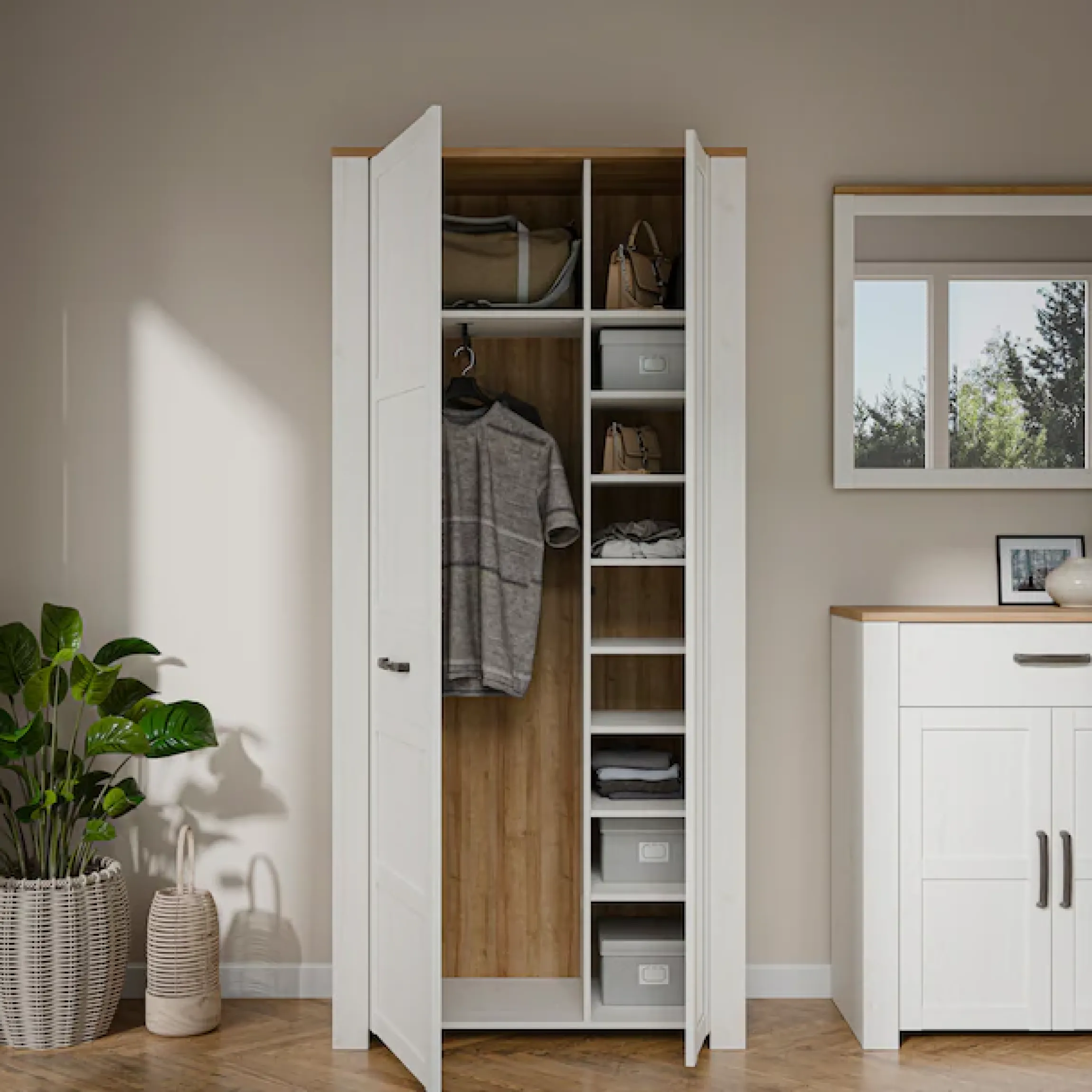 FORTE Garderobenschrank »Garderobenschrank, Höhe 205,4cm, Spiegel, Soft Close, Push to Open« B/H/T 94,4/205,4/42 cm