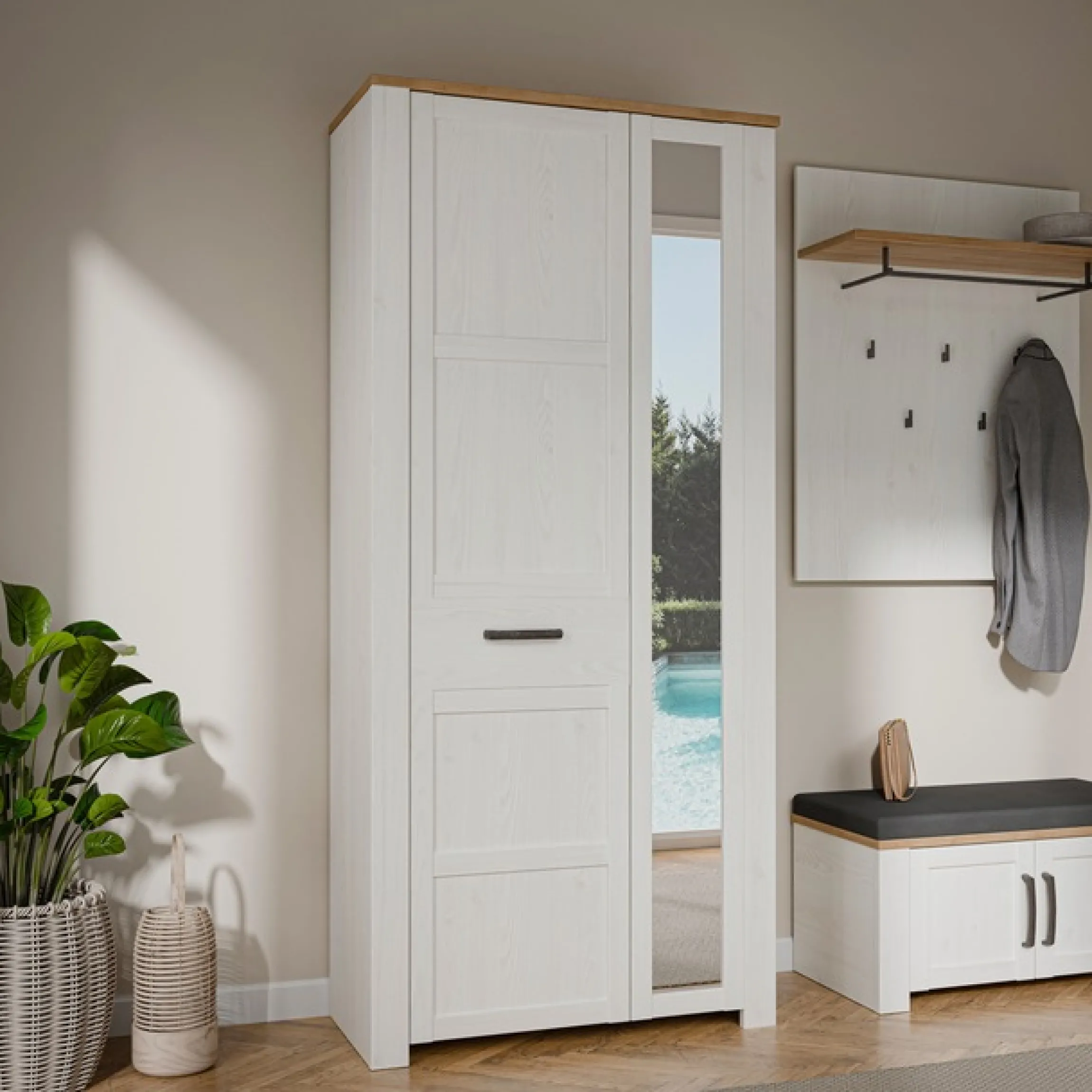 FORTE Garderobenschrank »Garderobenschrank, Höhe 205,4cm, Spiegel, Soft Close, Push to Open« B/H/T 94,4/205,4/42 cm