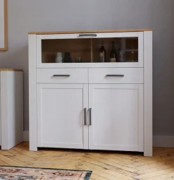 FORTE Highboard »Bohol, kleines Highboard, Klappe mit Glas, 2SK, 2Türen« B/H/T 126,4/125,4/42 cm Beleuchtung optional bestellbar