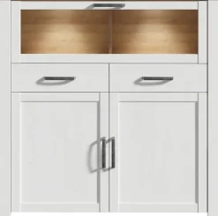 FORTE Highboard »Bohol, kleines Highboard, Klappe mit Glas, 2SK, 2Türen« B/H/T 126,4/125,4/42 cm Beleuchtung optional bestellbar