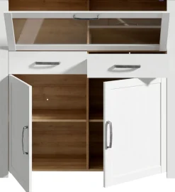 FORTE Highboard »Bohol, kleines Highboard, Klappe mit Glas, 2SK, 2Türen« B/H/T 126,4/125,4/42 cm Beleuchtung optional bestellbar
