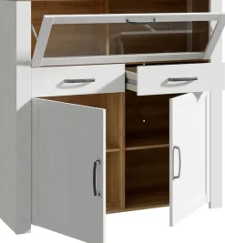 FORTE Highboard »Bohol, kleines Highboard, Klappe mit Glas, 2SK, 2Türen« B/H/T 126,4/125,4/42 cm Beleuchtung optional bestellbar
