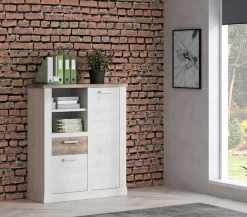 FORTE Highboard »Duro« Mehrzweckschrank mit Türen & Schublade, Landhausstil, Breite 109,8 cm