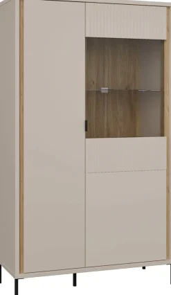 FORTE Highboard »Forte Seravel Highboard, Kashmir Beige/Mauvella Eiche opt. Beleuchtung« B/H/T 94,1/160,8/41,5 viel Stauraum, Lamellenoptik