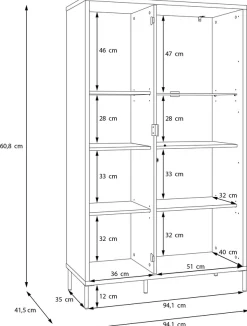 FORTE Highboard »Forte Seravel Highboard, Kashmir Beige/Mauvella Eiche opt. Beleuchtung« B/H/T 94,1/160,8/41,5 viel Stauraum, Lamellenoptik