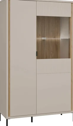 FORTE Highboard »Forte Seravel Highboard, Kashmir Beige/Mauvella Eiche opt. Beleuchtung« B/H/T 94,1/160,8/41,5 viel Stauraum, Lamellenoptik