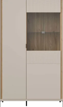 FORTE Highboard »Forte Seravel Highboard, Kashmir Beige/Mauvella Eiche opt. Beleuchtung« B/H/T 94,1/160,8/41,5 viel Stauraum, Lamellenoptik