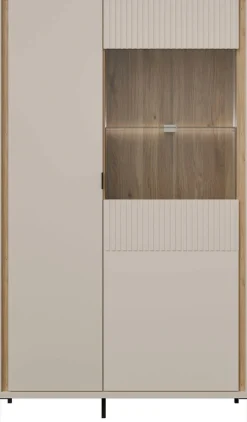 FORTE Highboard »Forte Seravel Highboard, Kashmir Beige/Mauvella Eiche opt. Beleuchtung« B/H/T 94,1/160,8/41,5 viel Stauraum, Lamellenoptik