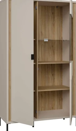 FORTE Highboard »Forte Seravel Highboard, Kashmir Beige/Mauvella Eiche opt. Beleuchtung« B/H/T 94,1/160,8/41,5 viel Stauraum, Lamellenoptik