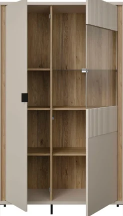 FORTE Highboard »Forte Seravel Highboard, Kashmir Beige/Mauvella Eiche opt. Beleuchtung« B/H/T 94,1/160,8/41,5 viel Stauraum, Lamellenoptik