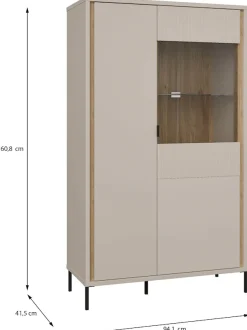 FORTE Highboard »Forte Seravel Highboard, Kashmir Beige/Mauvella Eiche opt. Beleuchtung« B/H/T 94,1/160,8/41,5 viel Stauraum, Lamellenoptik