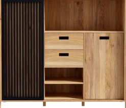 FORTE Highboard »Jytana« Breite 149,9 cm, Schiebetüre mit Lamellenoptik, Mauvella Eiche/Schwarz
