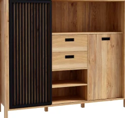 FORTE Highboard »Jytana« Breite 149,9 cm, Schiebetüre mit Lamellenoptik, Mauvella Eiche/Schwarz