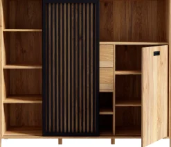FORTE Highboard »Jytana« Breite 149,9 cm, Schiebetüre mit Lamellenoptik, Mauvella Eiche/Schwarz