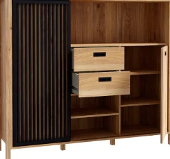 FORTE Highboard »Jytana« Breite 149,9 cm, Schiebetüre mit Lamellenoptik, Mauvella Eiche/Schwarz