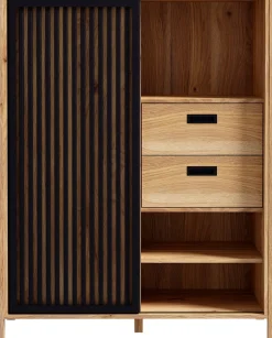 FORTE Highboard »Jytana« Breite 103,4 cm, Schiebetüre mit Lamellenoptik, Mauvella Eiche/Schwarz