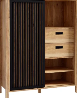 FORTE Highboard »Jytana« Breite 103,4 cm, Schiebetüre mit Lamellenoptik, Mauvella Eiche/Schwarz