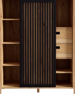FORTE Highboard »Jytana« Breite 103,4 cm, Schiebetüre mit Lamellenoptik, Mauvella Eiche/Schwarz