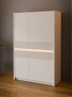 FORTE Highboard »Oak Squere, Highboard inklusive Beleuchtung, Soft Close« B/H/T 95,3/146,7/41,5 cm 4türig,