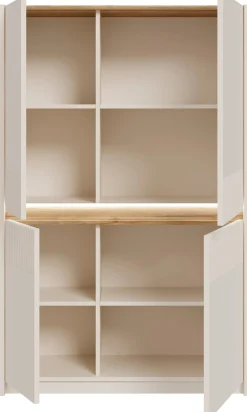 FORTE Highboard »Oak Squere, Highboard inklusive Beleuchtung, Soft Close« B/H/T 95,3/146,7/41,5 cm 4türig,