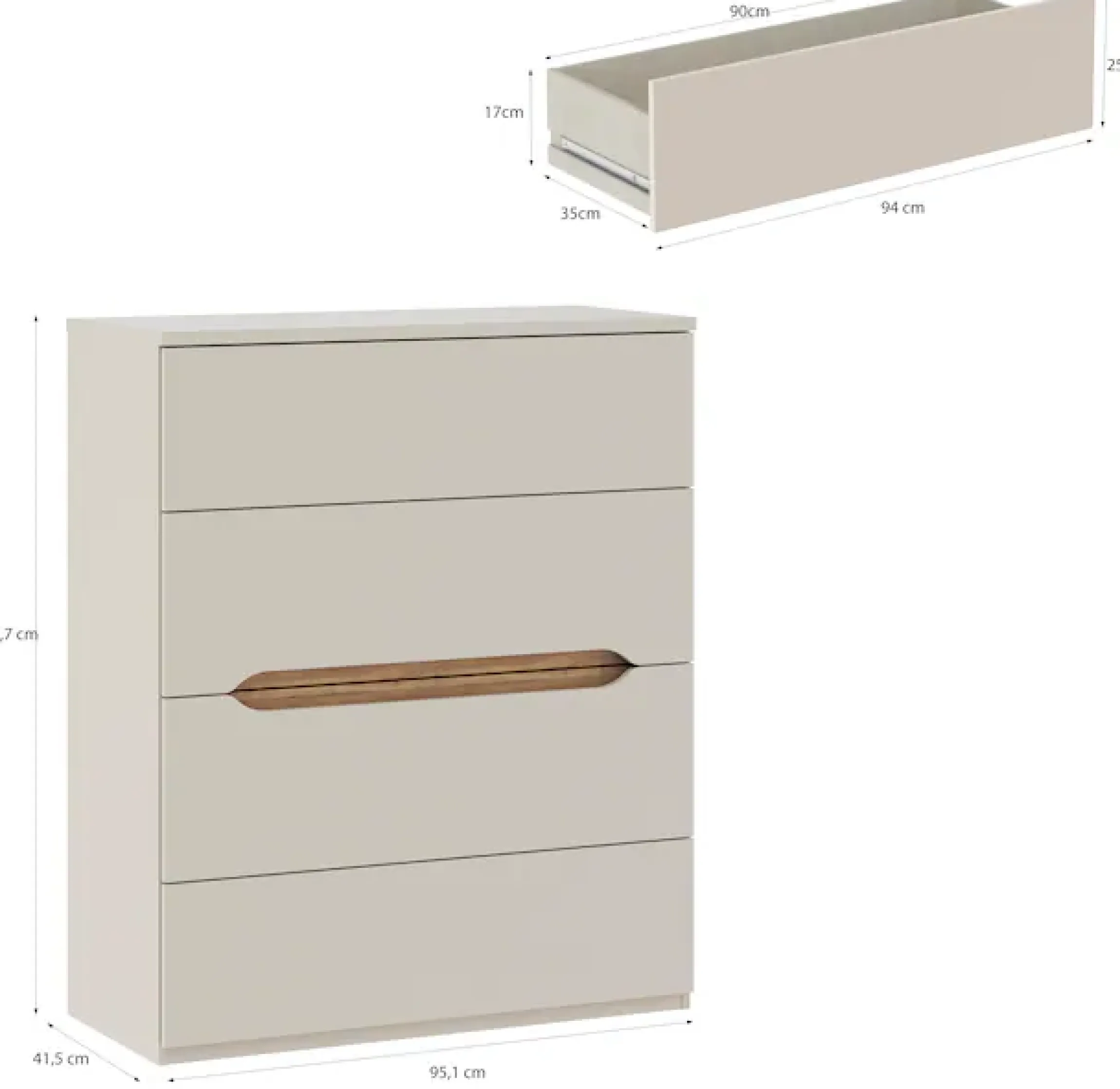 FORTE Hochkommode B/H/T 95,1/114,7/41,5 cm Hochkommode ohne Griffe